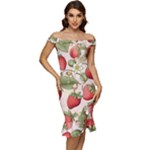 Strawberry Fruit Off Shoulder Ruffle Split Hem Bodycon Dress