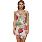 Strawberry Fruit Sleeveless Wide Square Neckline Ruched Bodycon Dress