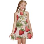 Strawberry Fruit Kids  Halter Collar Waist Tie Chiffon Dress
