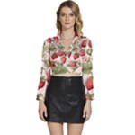 Strawberry Fruit Long Sleeve Tie Back Satin Wrap Top