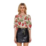 Strawberry Fruit Mid Sleeve Drawstring Hem Top