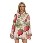 Strawberry Fruit Round Neck Long Sleeve Bohemian Style Chiffon Mini Dress