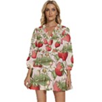 Strawberry Fruit V-Neck Placket Mini Dress