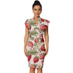 Strawberry Fruit Vintage Frill Sleeve V-Neck Bodycon Dress