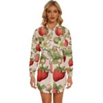 Strawberry Fruit Womens Long Sleeve Shirt Dress