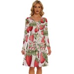 Strawberry Fruit Long Sleeve Dress With Pocket