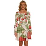 Strawberry Fruit Long Sleeve Wide Neck Velvet Dress