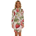 Strawberry Fruit Long Sleeve Shirt Collar Bodycon Dress
