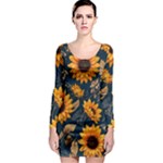Flower Pattern Spring Long Sleeve Bodycon Dress