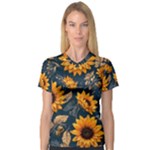 Flower Pattern Spring V-Neck Sport Mesh T-Shirt