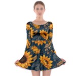 Flower Pattern Spring Long Sleeve Skater Dress
