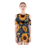 Flower Pattern Spring Shoulder Cutout One Piece Dress
