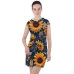 Flower Pattern Spring Drawstring Hooded Dress