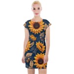 Flower Pattern Spring Cap Sleeve Bodycon Dress
