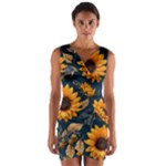 Flower Pattern Spring Wrap Front Bodycon Dress