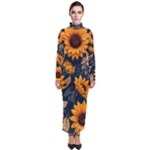 Flower Pattern Spring Turtleneck Maxi Dress