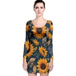 Flower Pattern Spring Long Sleeve Velvet Bodycon Dress