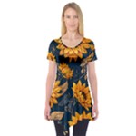 Flower Pattern Spring Short Sleeve Tunic 
