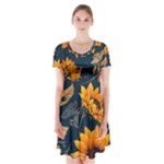 Flower Pattern Spring Short Sleeve V-neck Flare Dress