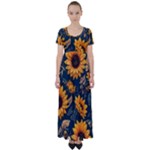 Flower Pattern Spring High Waist Short Sleeve Maxi Dress