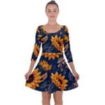 Flower Pattern Spring Quarter Sleeve Skater Dress