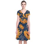 Flower Pattern Spring Short Sleeve Front Wrap Dress