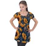 Flower Pattern Spring Puff Sleeve Tunic Top