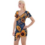 Flower Pattern Spring Short Sleeve Asymmetric Mini Dress