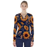 Flower Pattern Spring V-Neck Long Sleeve Top