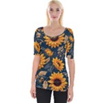 Flower Pattern Spring Wide Neckline T-Shirt