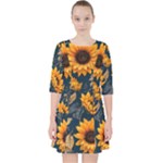 Flower Pattern Spring Quarter Sleeve Pocket Dress