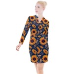 Flower Pattern Spring Button Long Sleeve Dress