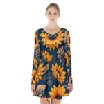 Flower Pattern Spring Long Sleeve Velvet V-neck Dress
