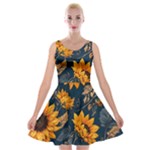 Flower Pattern Spring Velvet Skater Dress