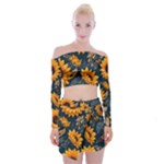 Flower Pattern Spring Off Shoulder Top with Mini Skirt Set