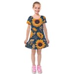 Flower Pattern Spring Kids  Short Sleeve Velvet Dress