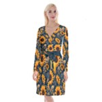 Flower Pattern Spring Long Sleeve Velvet Front Wrap Dress