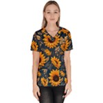 Flower Pattern Spring Women s V-Neck Scrub Top