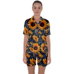 Flower Pattern Spring Satin Short Sleeve Pajamas Set
