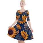 Flower Pattern Spring Quarter Sleeve A-Line Dress