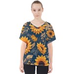 Flower Pattern Spring V-Neck Dolman Drape Top