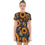 Flower Pattern Spring Drop Hem Mini Chiffon Dress