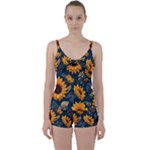 Flower Pattern Spring Tie Front Two Piece Tankini