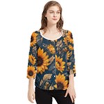 Flower Pattern Spring Chiffon Quarter Sleeve Blouse