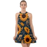 Flower Pattern Spring Halter Tie Back Chiffon Dress