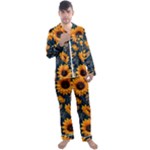 Flower Pattern Spring Men s Long Sleeve Satin Pajamas Set