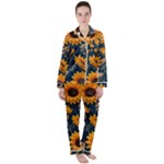 Flower Pattern Spring Women s Long Sleeve Satin Pajamas Set	