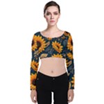 Flower Pattern Spring Velvet Long Sleeve Crop Top