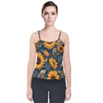 Flower Pattern Spring Velvet Spaghetti Strap Top