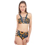 Flower Pattern Spring Cage Up Bikini Set